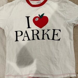 White and Red Short Sleeve Tee with Graphic Design